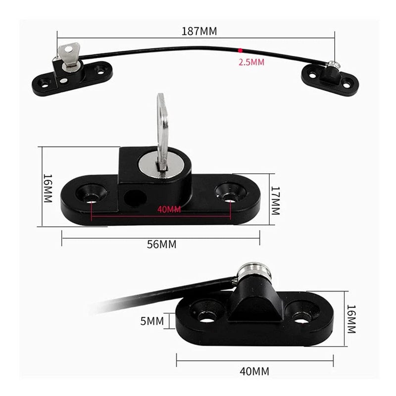 GOSONO Child Safety Locks Window Door Cable Ventilator Kid Lock Baby Security Locking Keyed Opening Restrictor For Baby Protection Prevent Children Falling Window Lock (2PC Black) - Image 3